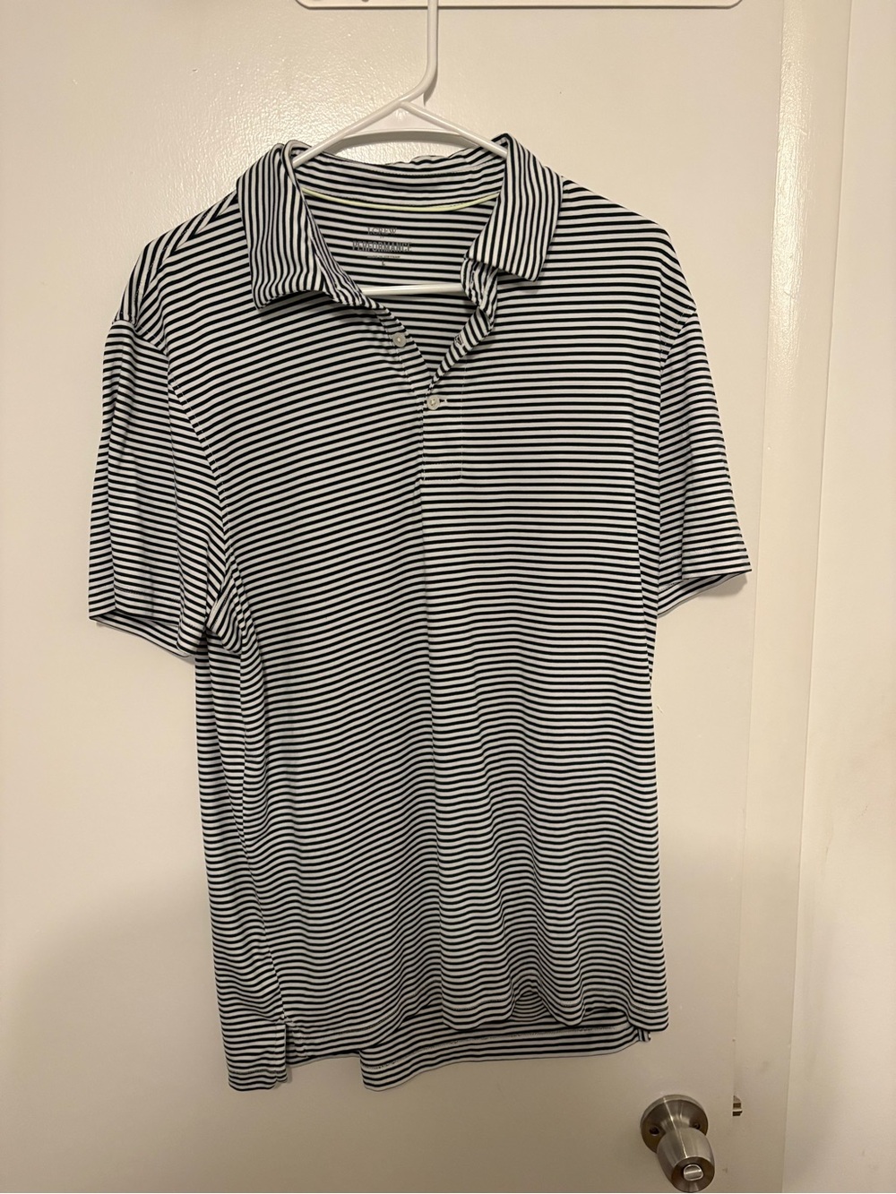 J Crew White Blue Striped Polo Large